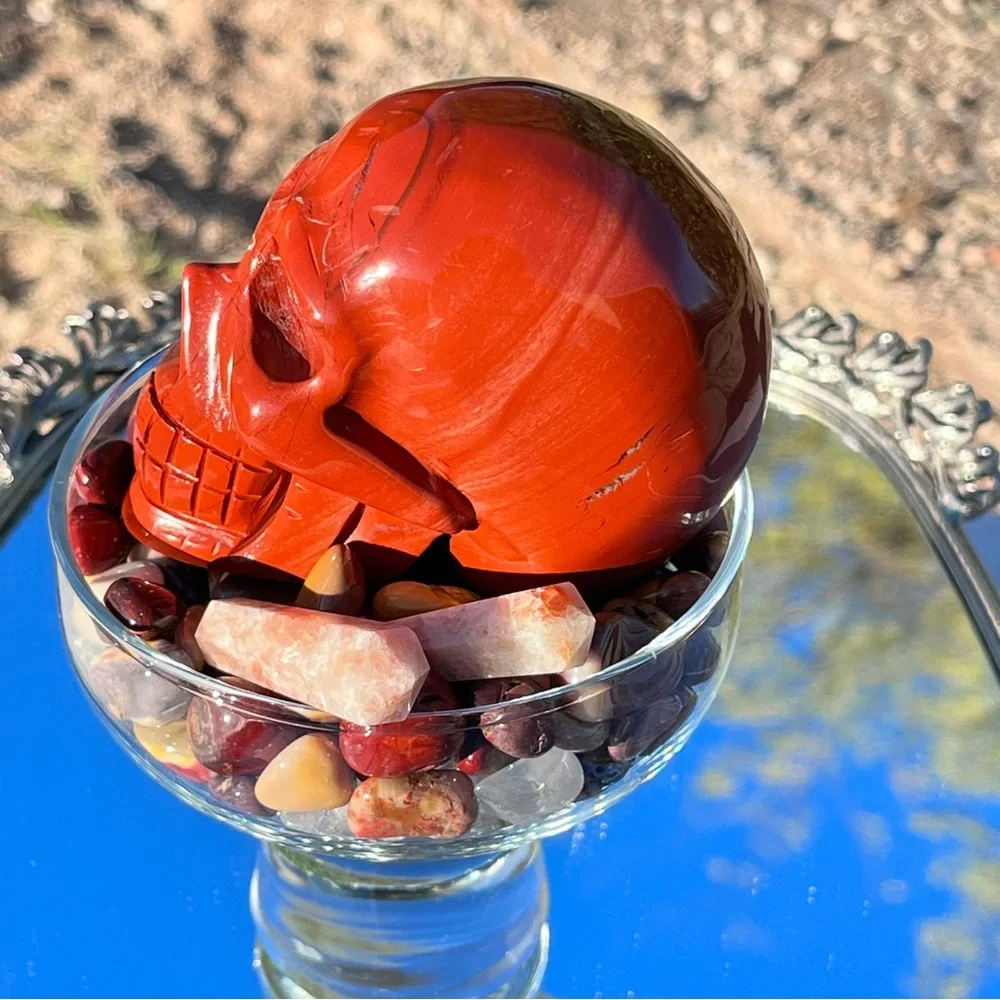 Red Jasper Skull, Sunstone Double Points, Mookite Tumbles, Shungite Tumble - Picture 7 of 17